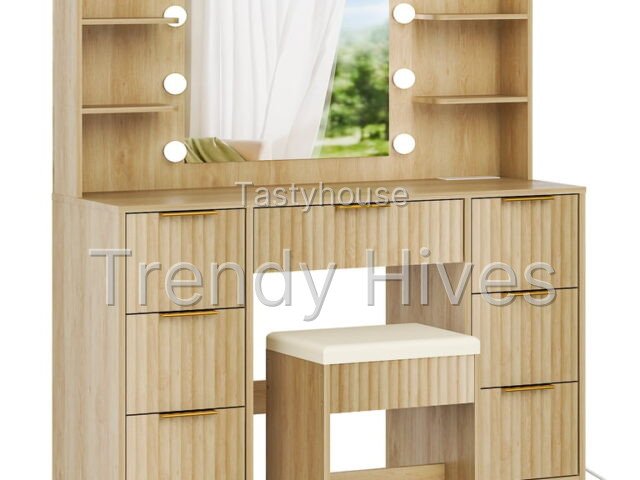 Dressing Table w/ 7 Drawers for Femal Gift, Wood Color