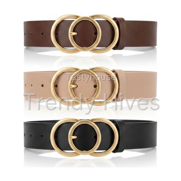 3 Pack Women’s Fashion PU Leather Belt with Alloy Buckle, Adjustable Waist Belt