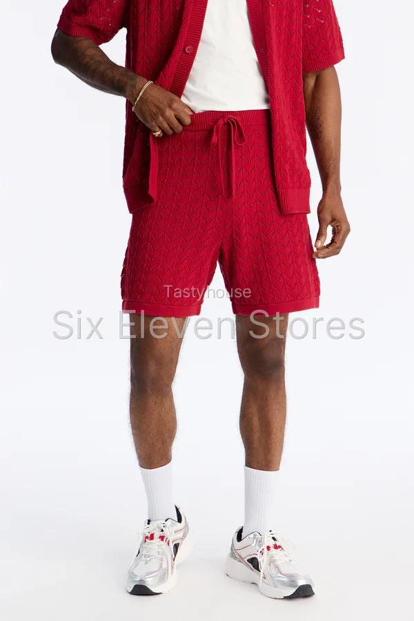 Waterfall Texture Open Knit Shorts