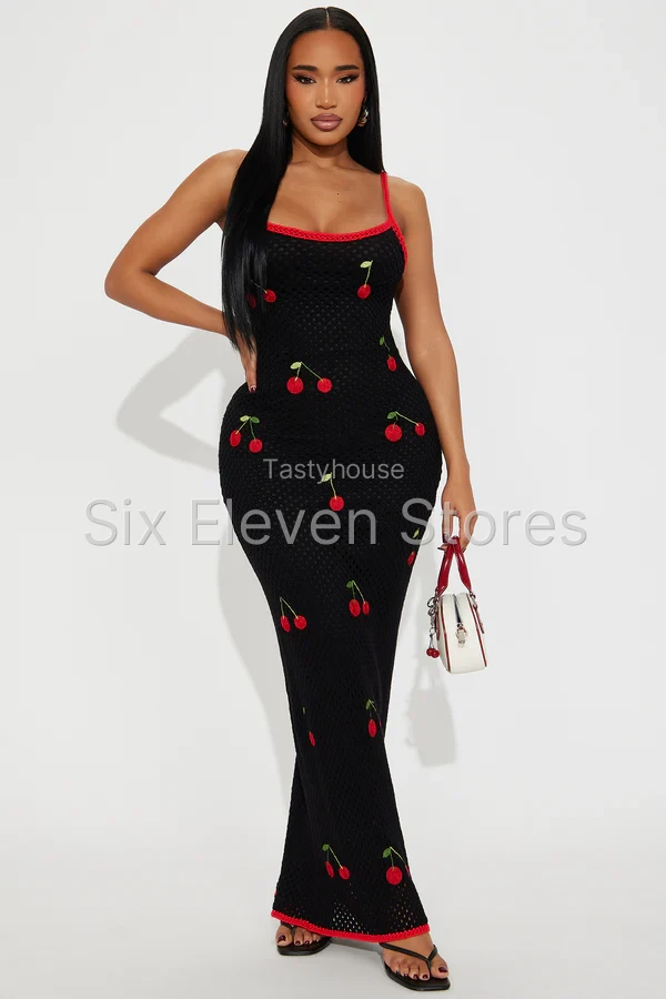 Sweet Girl Cherry Crochet Maxi Dress