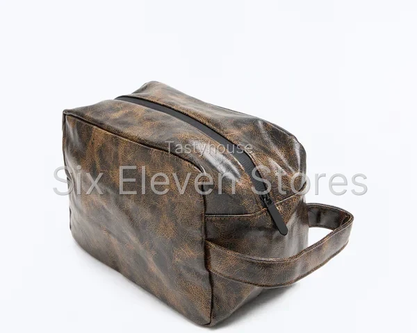 Faux Leather Vintage Washed Travel Toiletry Bag