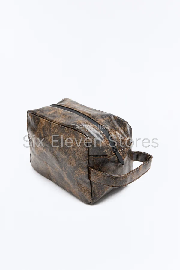 Faux Leather Vintage Washed Travel Toiletry Bag