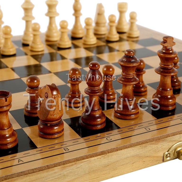 ODOMY Upgraded Chess Folding Wooden Chess Set with Storage Slots