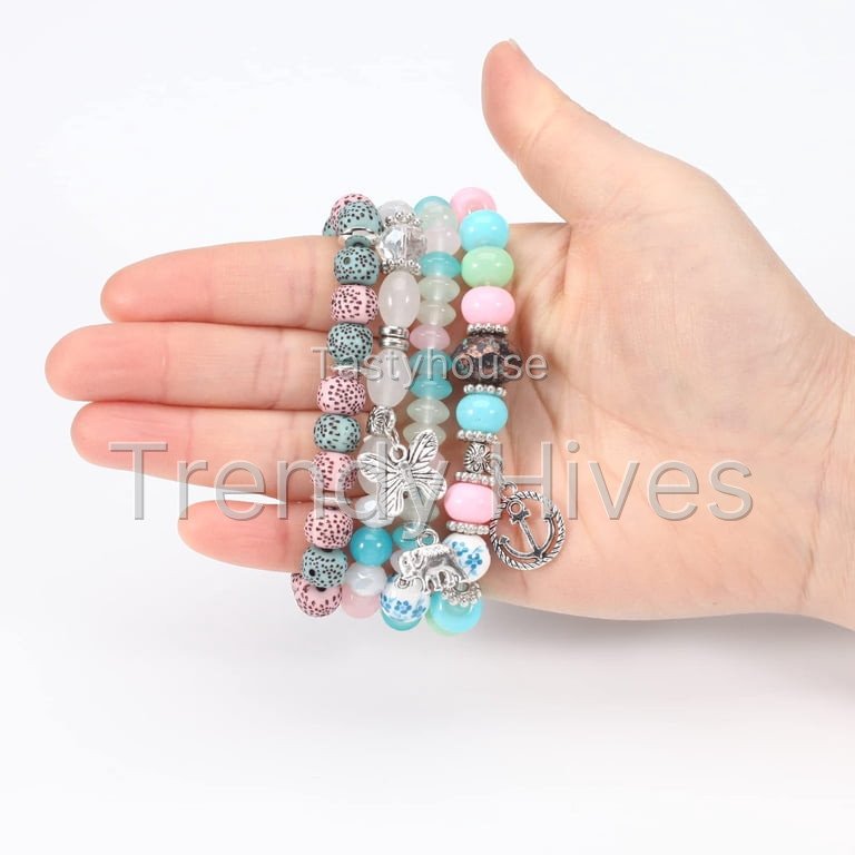 Heshpaws 4 PCS Bohemian Stretch Anchor Bracelets Elephant Butterfly Retro Bracelets