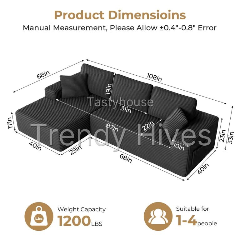 108″ Boneless Sofa for Living Room