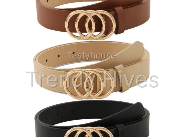 3 Pack Women’s Fashion PU Leather Belt with Alloy Buckle, Adjustable Waist Belt