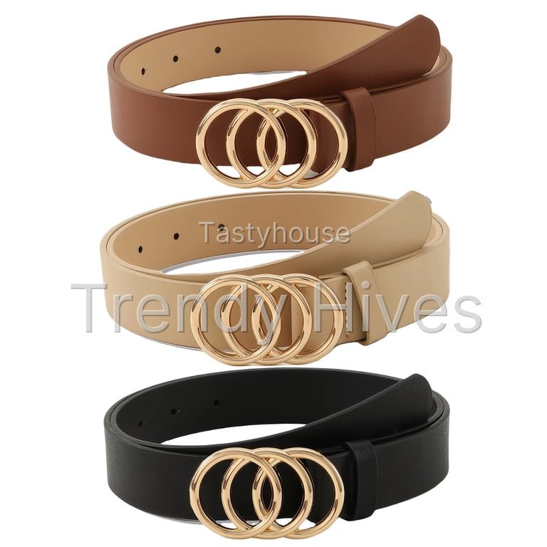 3 Pack Women’s Fashion PU Leather Belt with Alloy Buckle, Adjustable Waist Belt