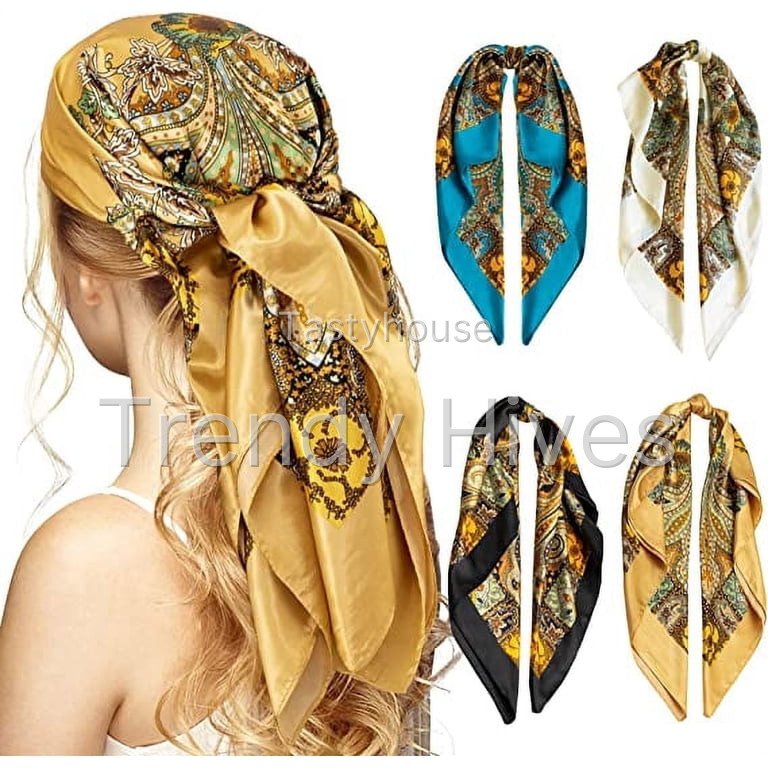 HBlife Women’s Satin Head Scarf, 4-Piece Multicolor Bandana Scarf Pack