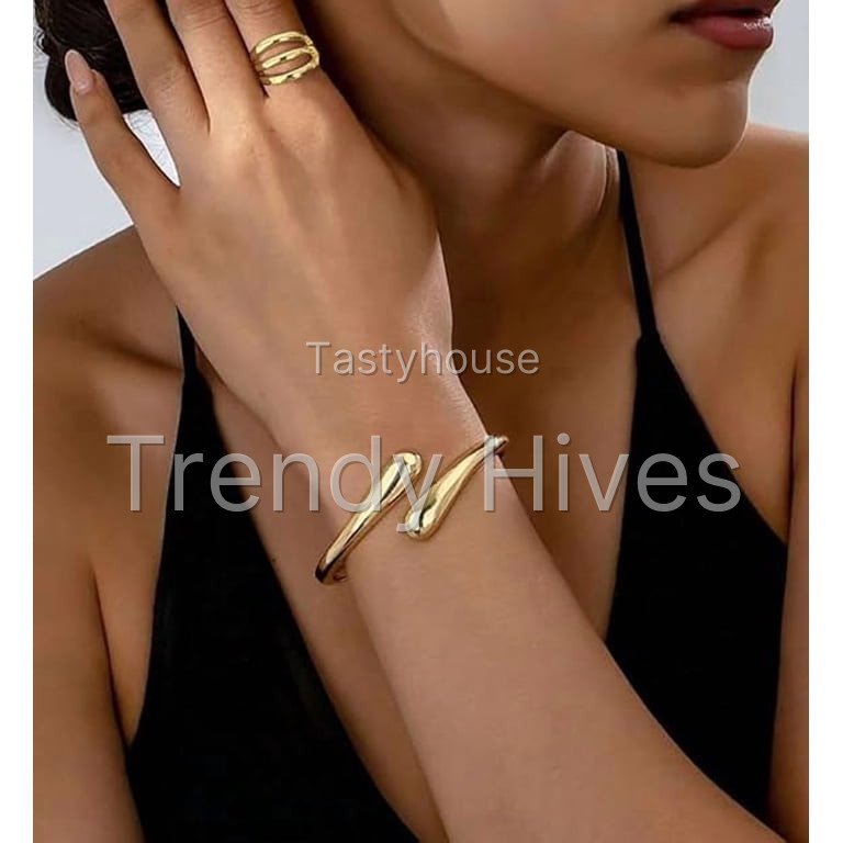 Gold Bangle Bracelets for Women, Dainty 14k Gold Plated Big Stackable Bangles Set