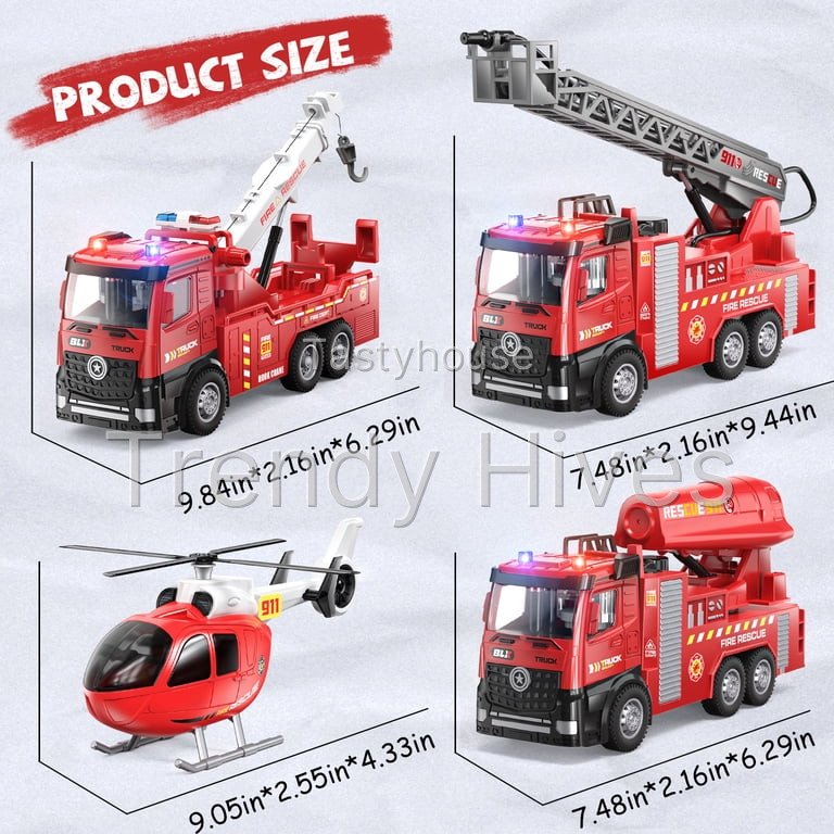 Gelomee 4 Pack Fire Trucks for Toddlers