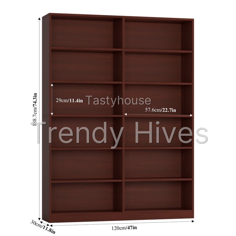 Homfa 74.3″ Double Wide 6-Tier Bookcase