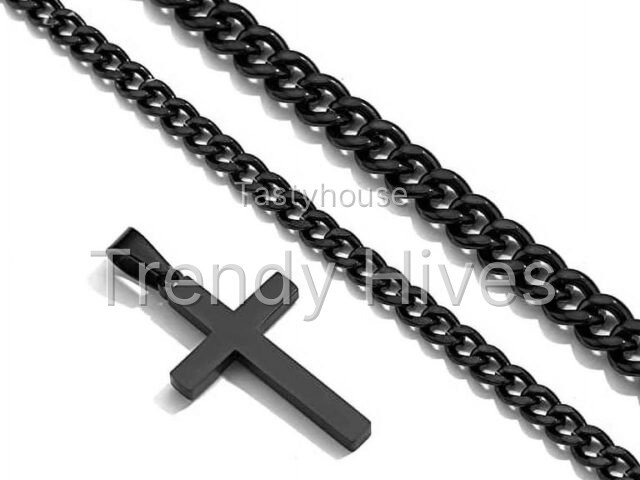 Layered Black Cross Necklaces for Men