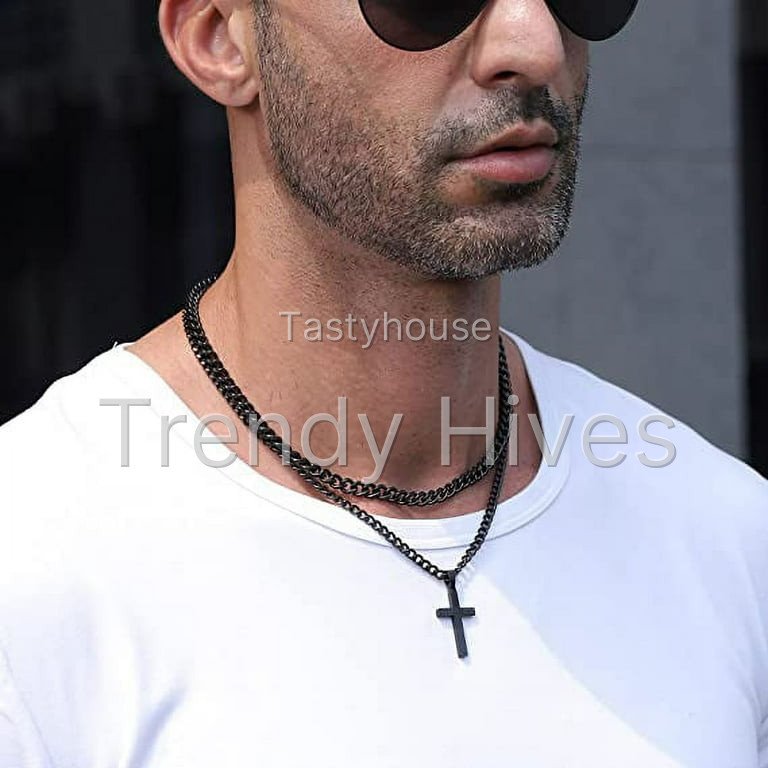Layered Black Cross Necklaces for Men