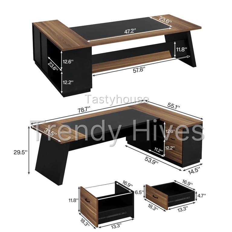 Fnova 78″ L-Shaped Executive Desk with Drawers