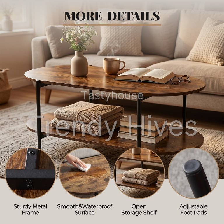 Gasee 47″ Oval Wooden Coffee Table