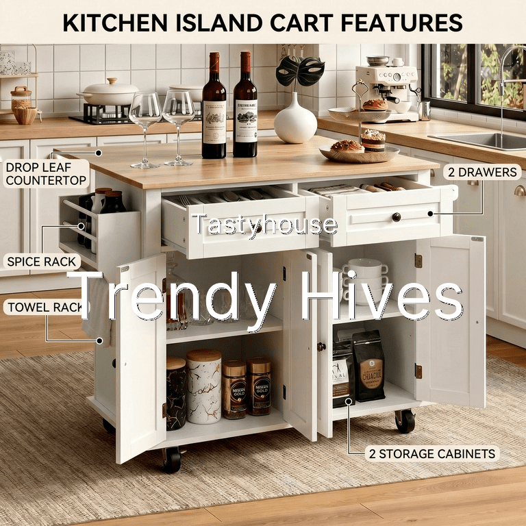 RichYa Kitchen Island with Storage and Drop Leaf