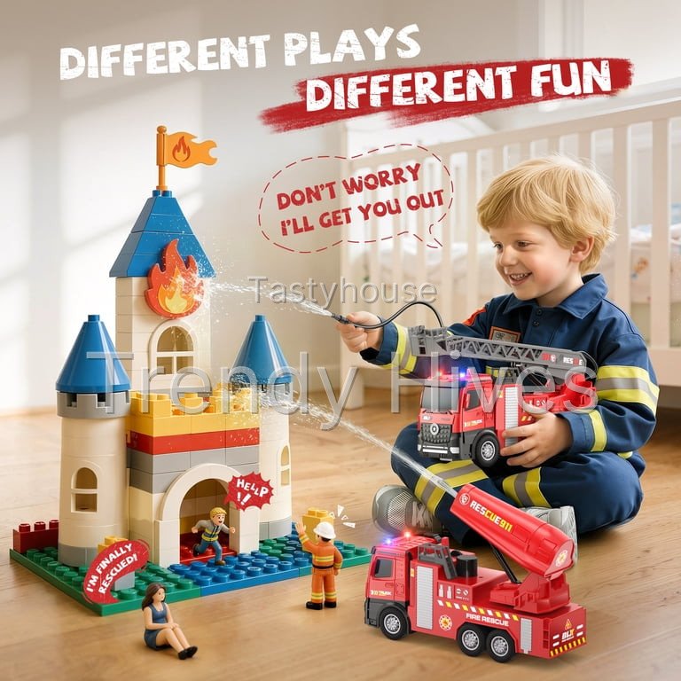 Gelomee 4 Pack Fire Trucks for Toddlers