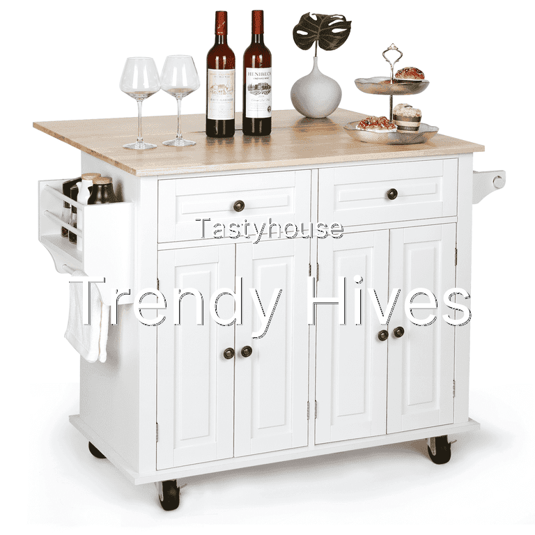 RichYa Kitchen Island with Storage and Drop Leaf