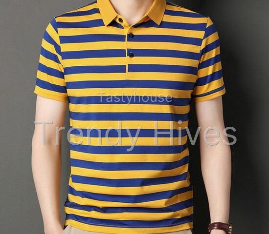 Men’s Short Sleeve Striped Lapel Polo Shirt