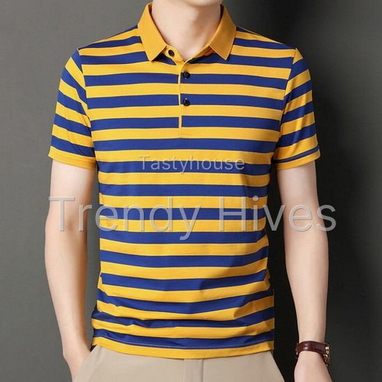 Men’s Short Sleeve Striped Lapel Polo Shirt