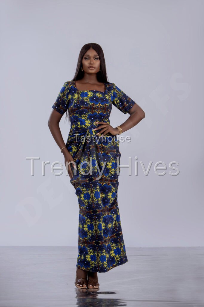 Maxi Dress with Square Neck & Draped Waist