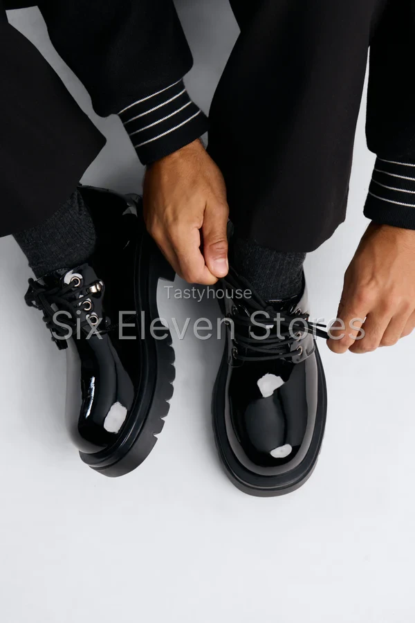 Faux Patent Leather Lace Up Oxford Shoes