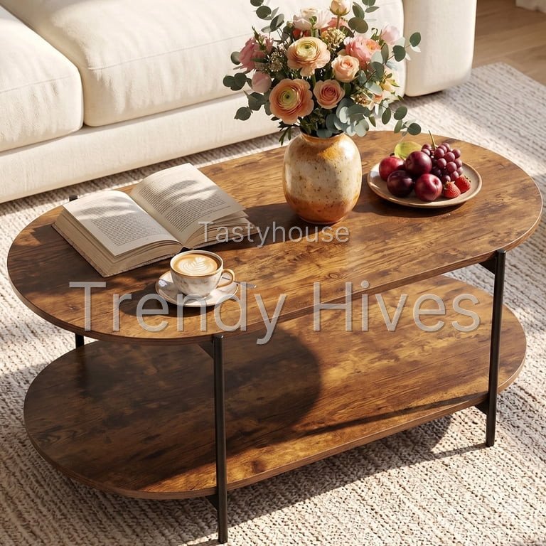 Gasee 47″ Oval Wooden Coffee Table