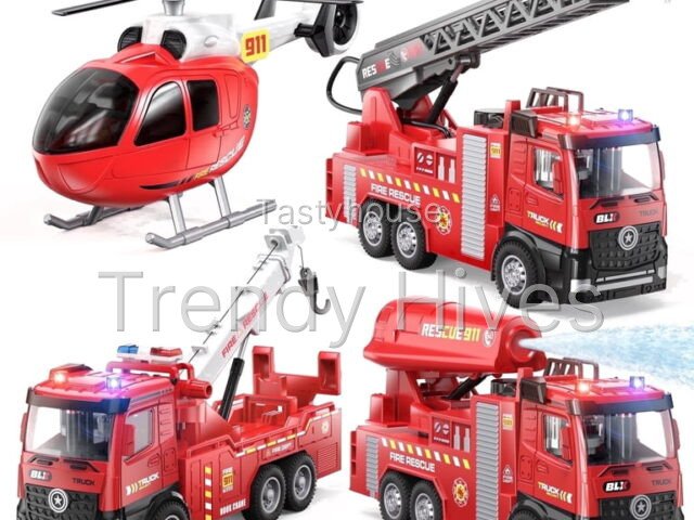 Gelomee 4 Pack Fire Trucks for Toddlers