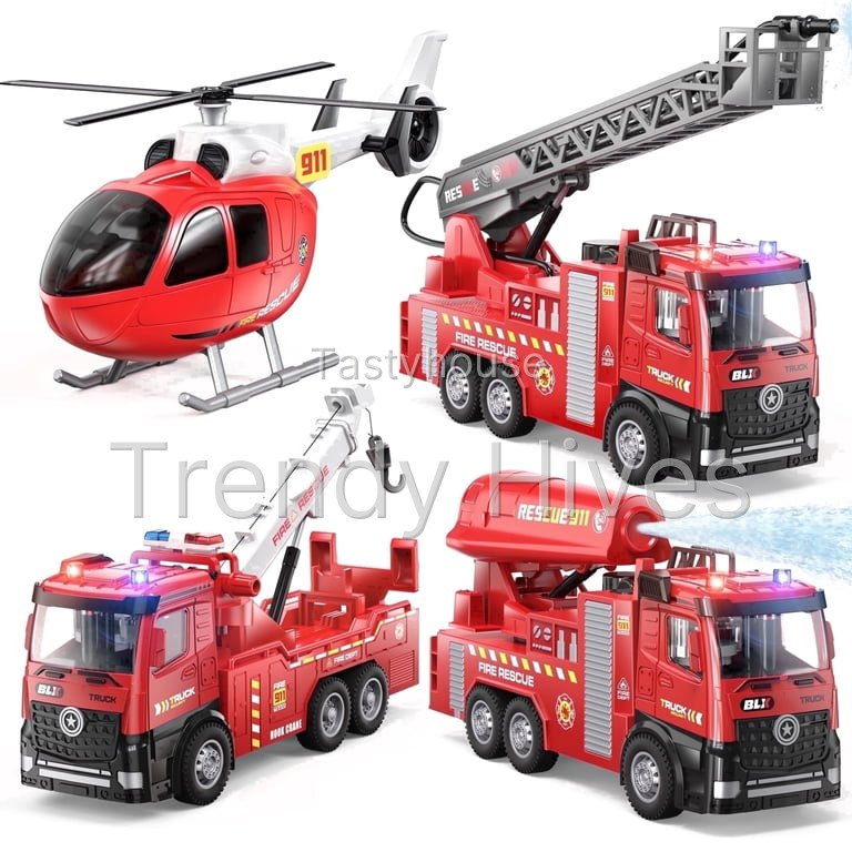 Gelomee 4 Pack Fire Trucks for Toddlers