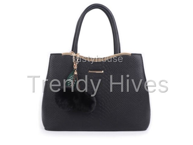 Black Croc-Embossed Tote Bag