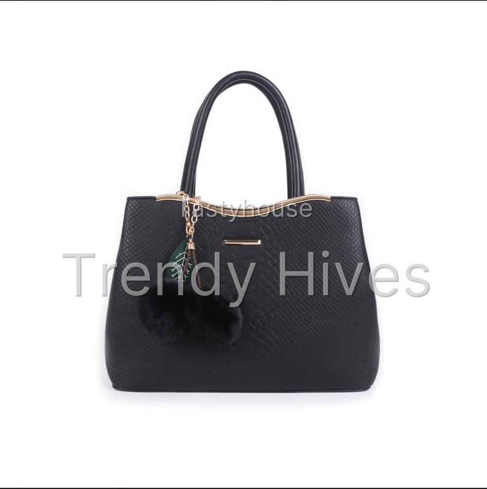 Black Croc-Embossed Tote Bag