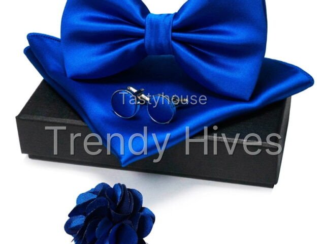 KAMBERFT Men’s Royal Blue Pre-tied Bow Tie Set