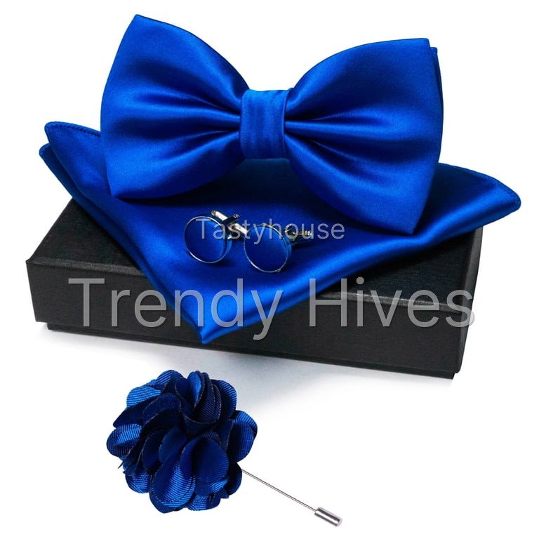 KAMBERFT Men’s Royal Blue Pre-tied Bow Tie Set