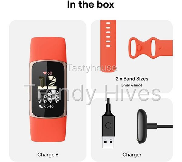 FITBIT Charge 6 Fitness Tracker – Coral, Silicone Strap, Universal