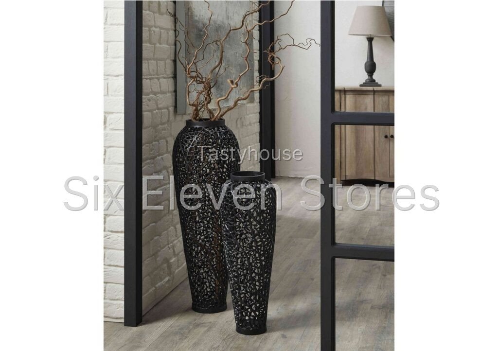 Black Cast Lattice Vase