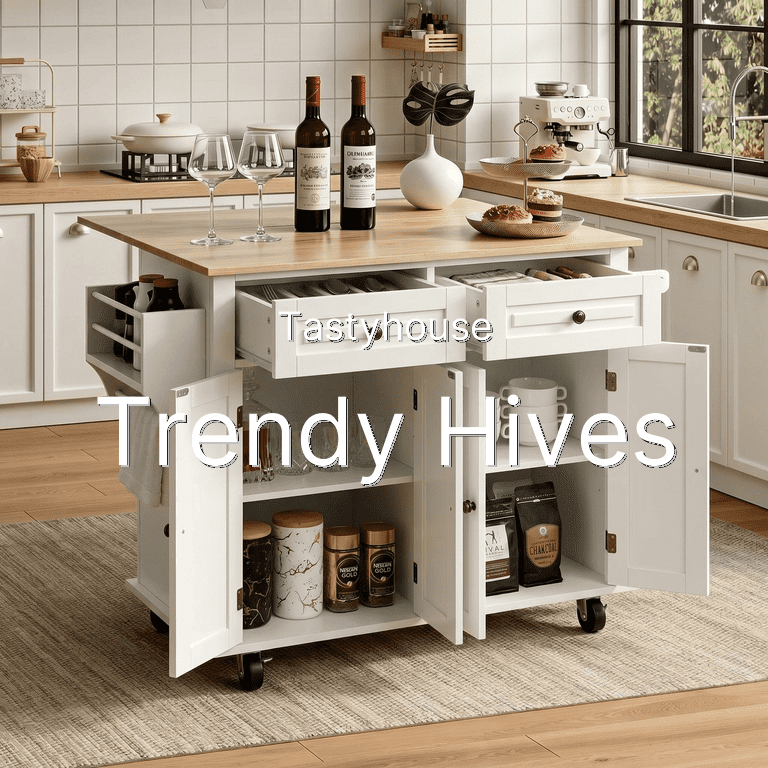RichYa Kitchen Island with Storage and Drop Leaf