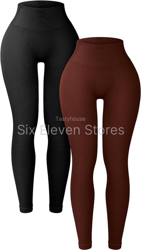 2 Pack High Waisted Tummy Control Women’s Ribbed Seamless Leggings