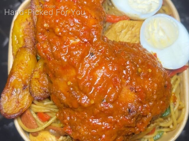 Stir fry pasta x chicken lap and plantain