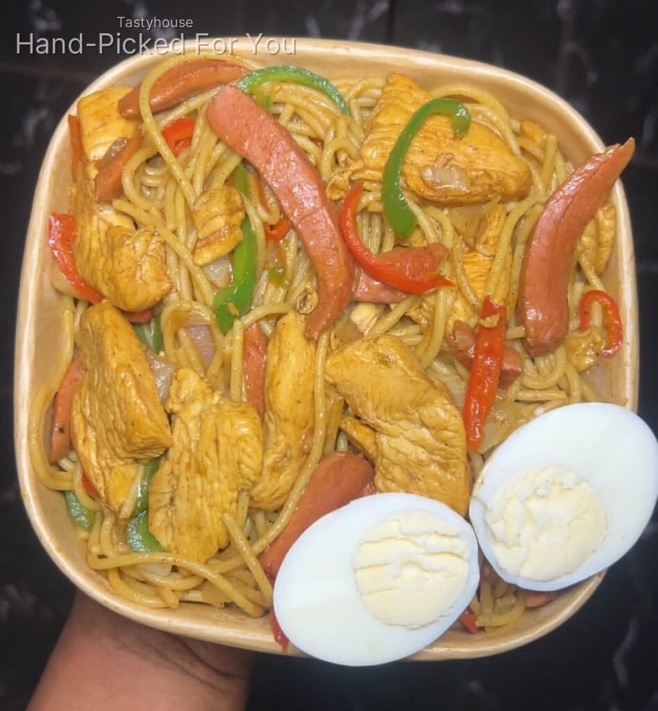 Stir fry pasta x chicken lap and plantain