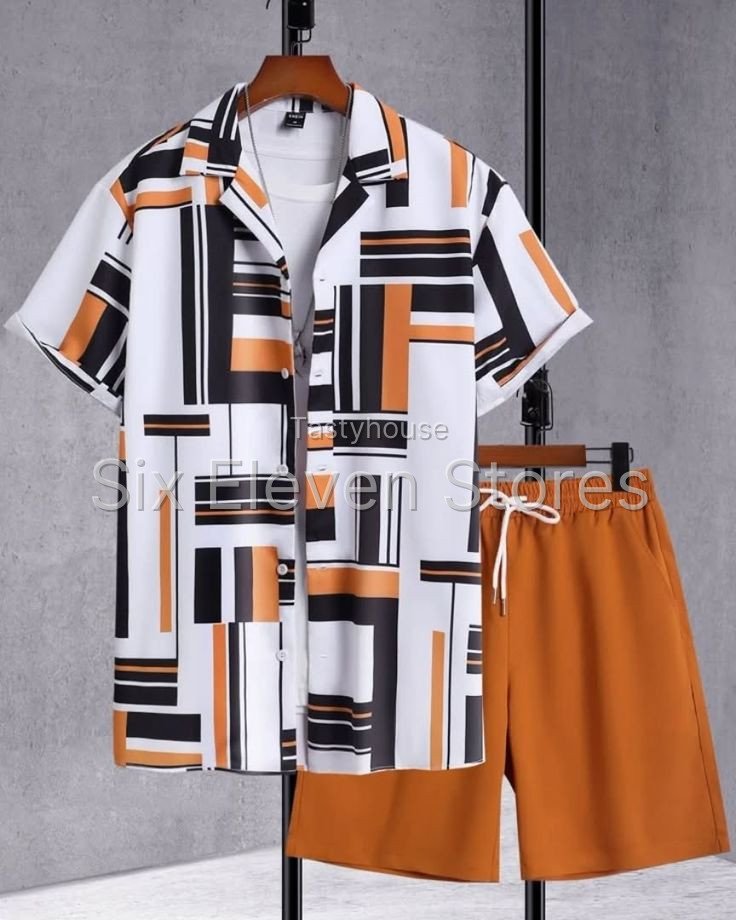 Vintage Men’s Button-Down Short Sleeve Shirt and Shorts Set