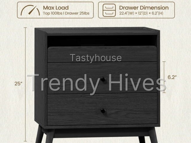 Wood Bedside Table 25″ Height x 24″ Width
