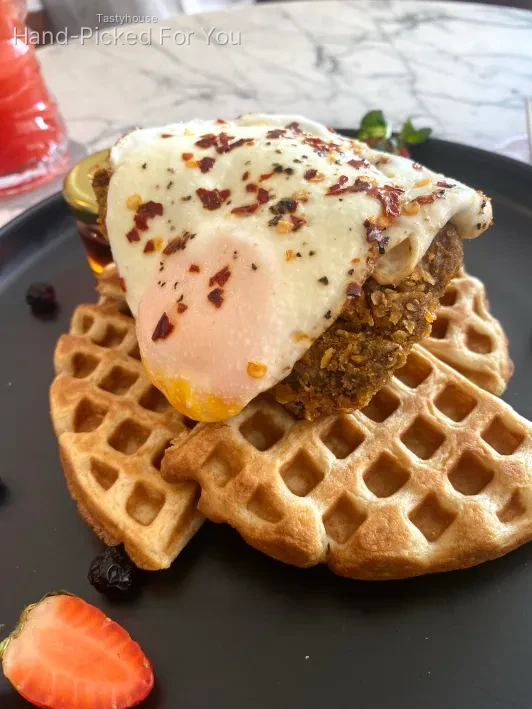 Waffles, Buttermilk Chicken & Sunny Side Up Eggs