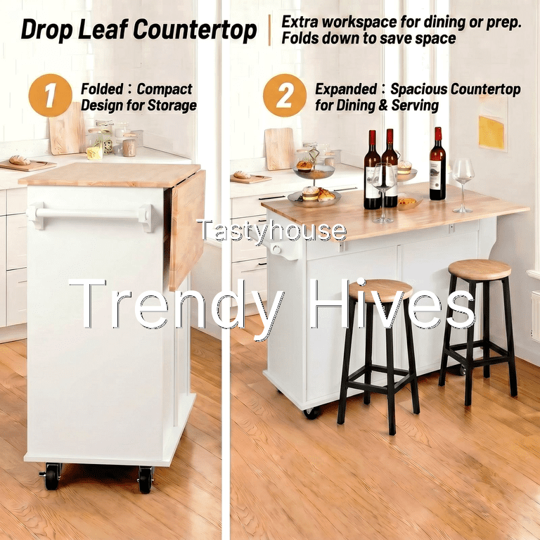 RichYa Kitchen Island with Storage and Drop Leaf