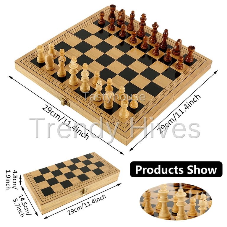 ODOMY Upgraded Chess Folding Wooden Chess Set with Storage Slots