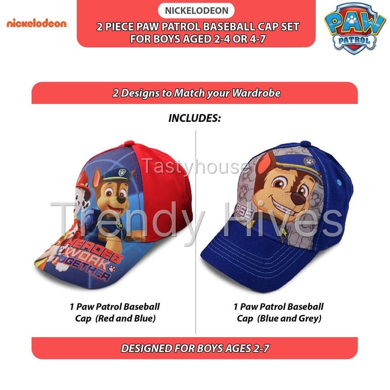 Nickelodeon Boys’ Paw Patrol Baseball Cap – 2 Pack Chase