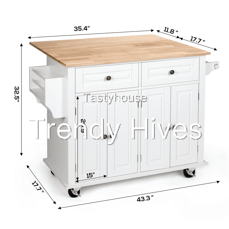 RichYa Kitchen Island with Storage and Drop Leaf
