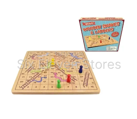 Retro Wooden Snakes And Ladders Family Board Game
