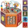 AIYAPLAY Wooden Activity Cube for Toddlers 18+ Months with Bead Maze