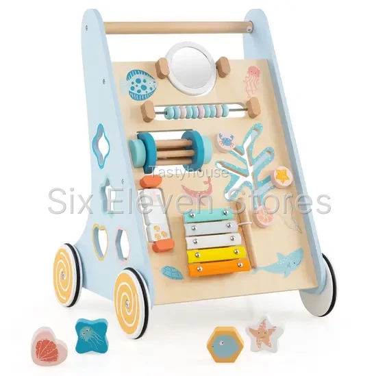 Gymax Wooden Baby Walker Push and Pull Learning Activity Center